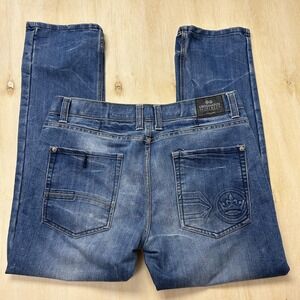 Y2K Crosshatch Jeans Mens 34x30 Medium Wash Denim Straight Regular Fit Casual